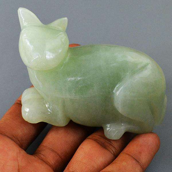 gemsmore:Green Aventurine Hand Carved Cat Gemstone