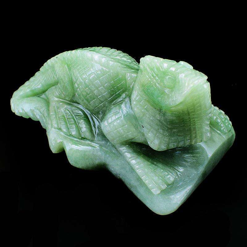 gemsmore:Green Aventurine Hand Carved Gemstone Chameleon