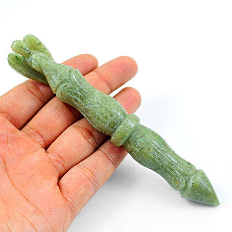 gemsmore:Green Aventurine Hand Carved Healing Angel Point Stick