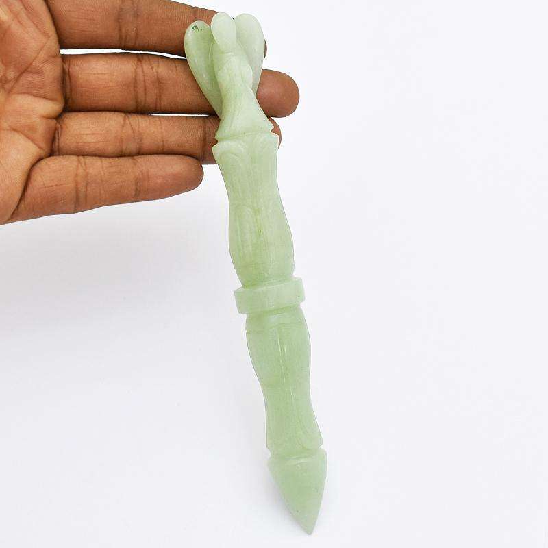 gemsmore:Green Aventurine Hand Carved Healing Angel Point Stick