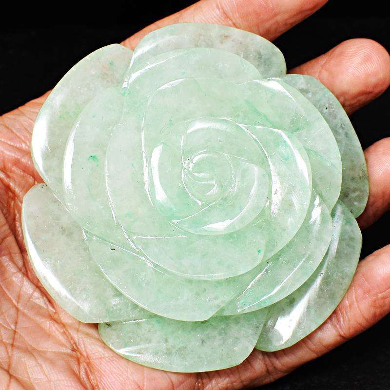 gemsmore:Green Aventurine Hand Carved Rose Gemstone