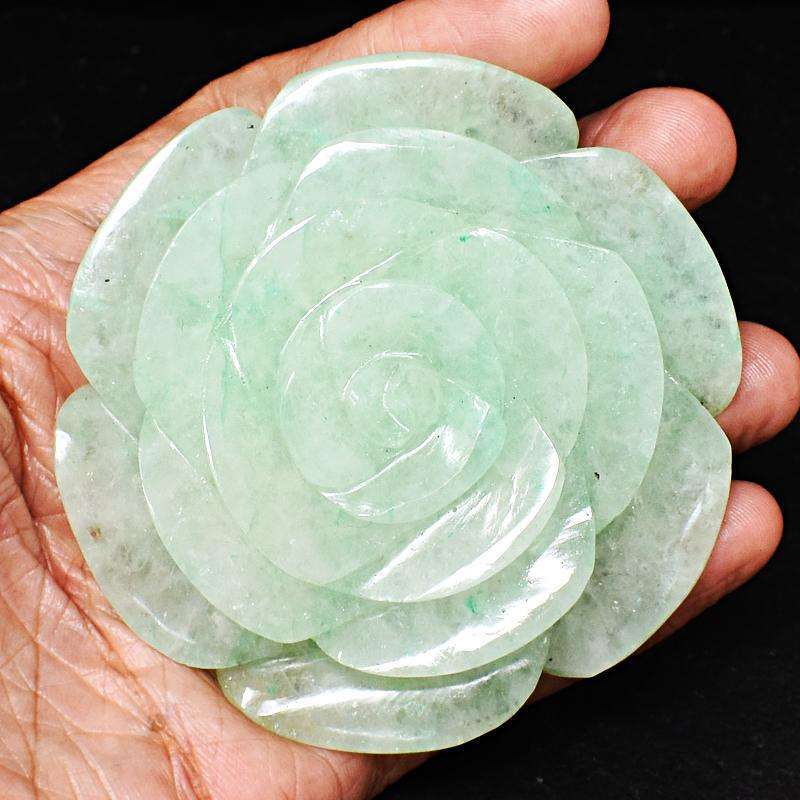 gemsmore:Green Aventurine Hand Carved Rose Gemstone