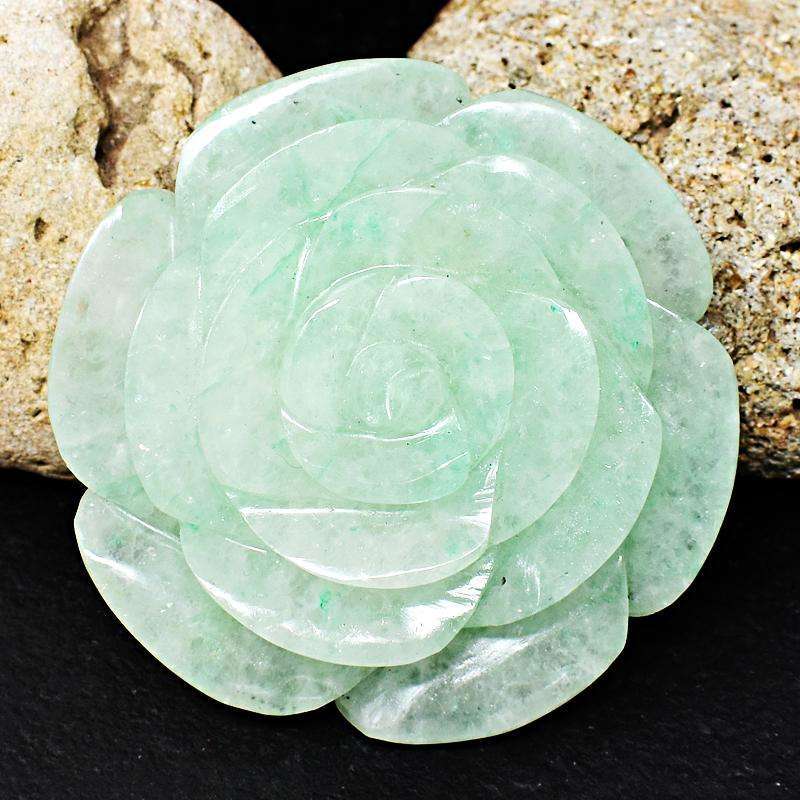 gemsmore:Green Aventurine Hand Carved Rose Gemstone