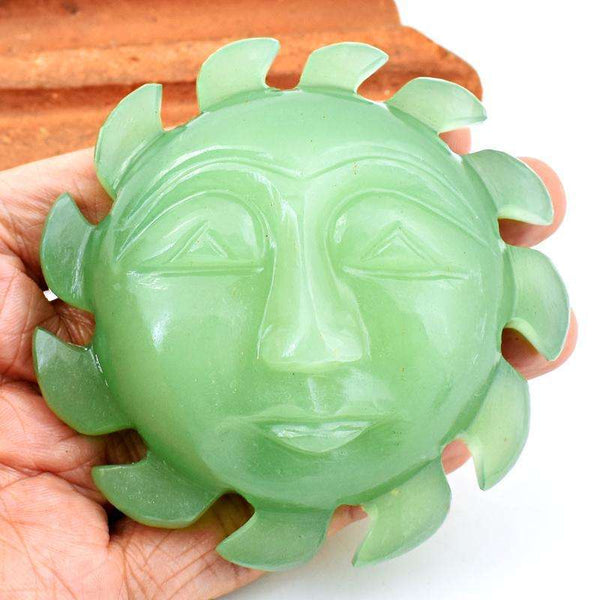 gemsmore:Green Aventurine Hand Carved Sun Face