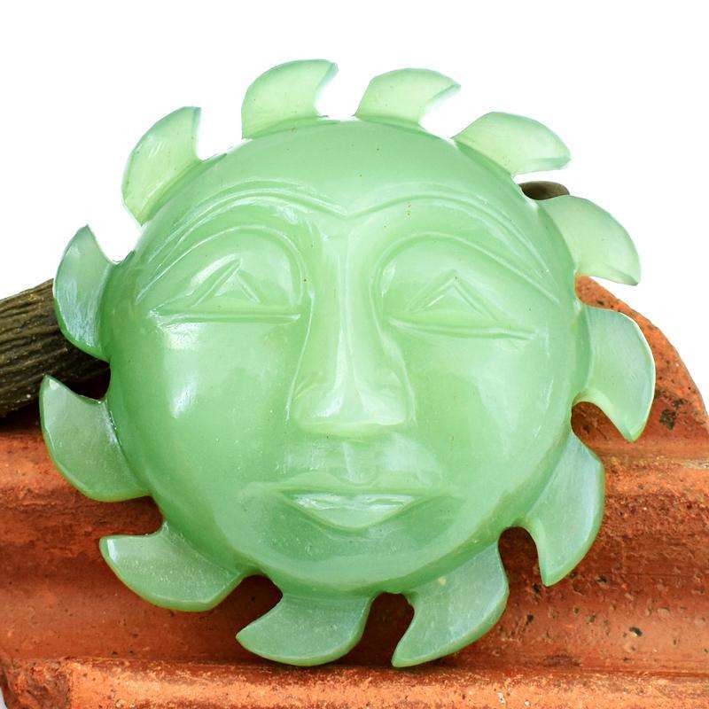 gemsmore:Green Aventurine Hand Carved Sun Face