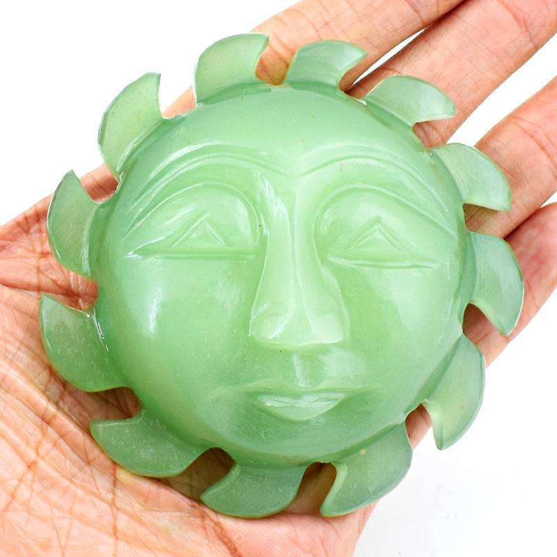 gemsmore:Green Aventurine Hand Carved Sun Face