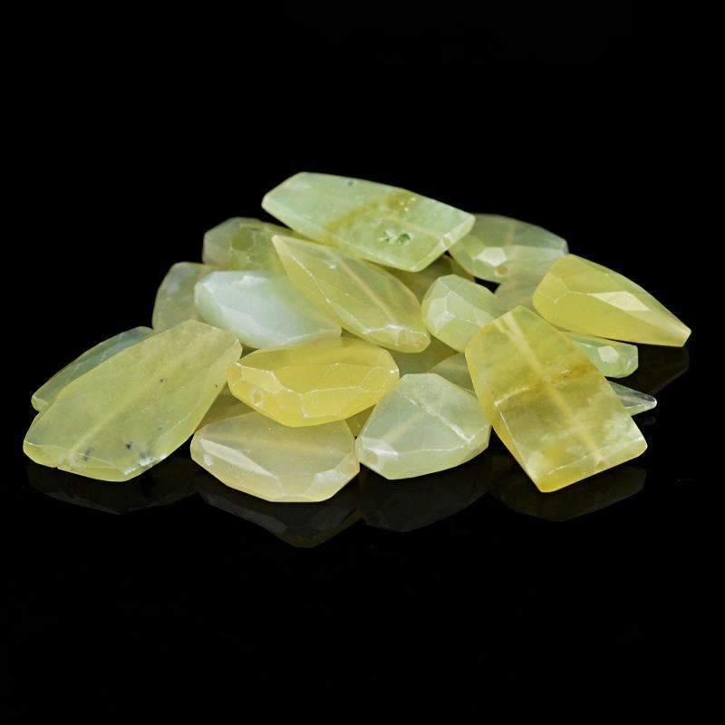 gemsmore:Green Chalcedony Beads Lot - Natural Faceted Drilled