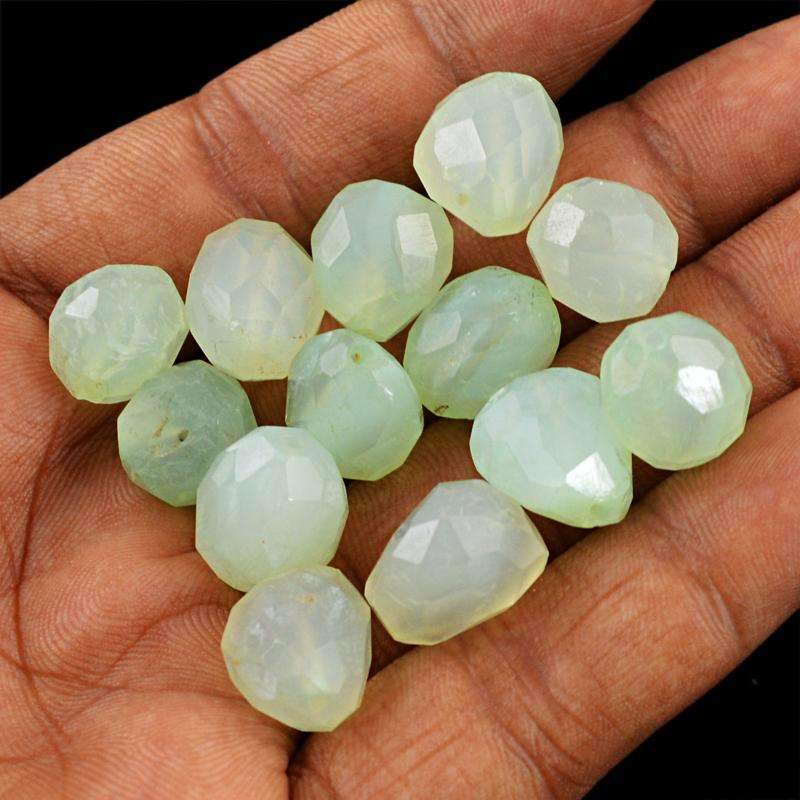 gemsmore:Green Chalcedony Beads Lot Natural Faceted Drilled