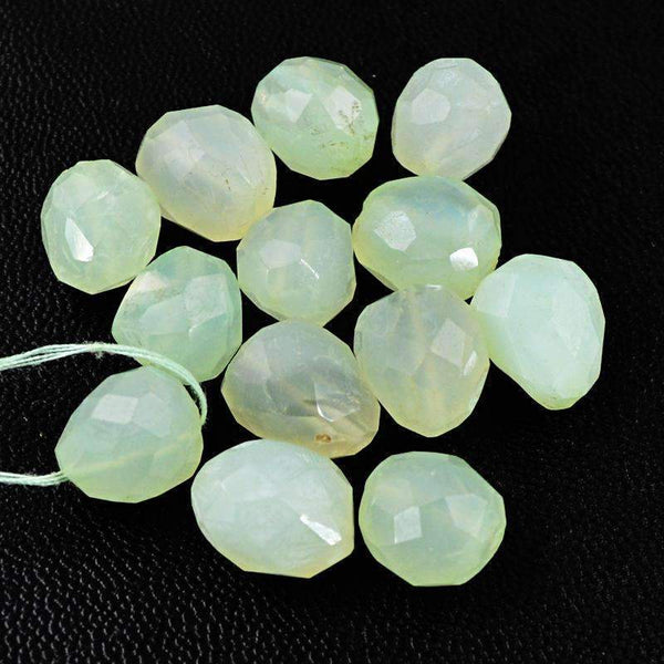 gemsmore:Green Chalcedony Beads Lot Natural Faceted Drilled