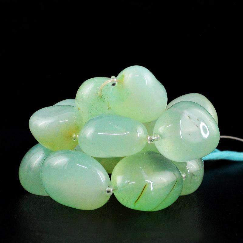 gemsmore:Green Chalcedony Beads Strand - Natural Drilled