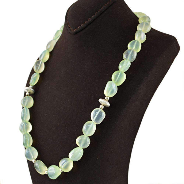gemsmore:Green Chalcedony Necklace Natural Untreated Beads