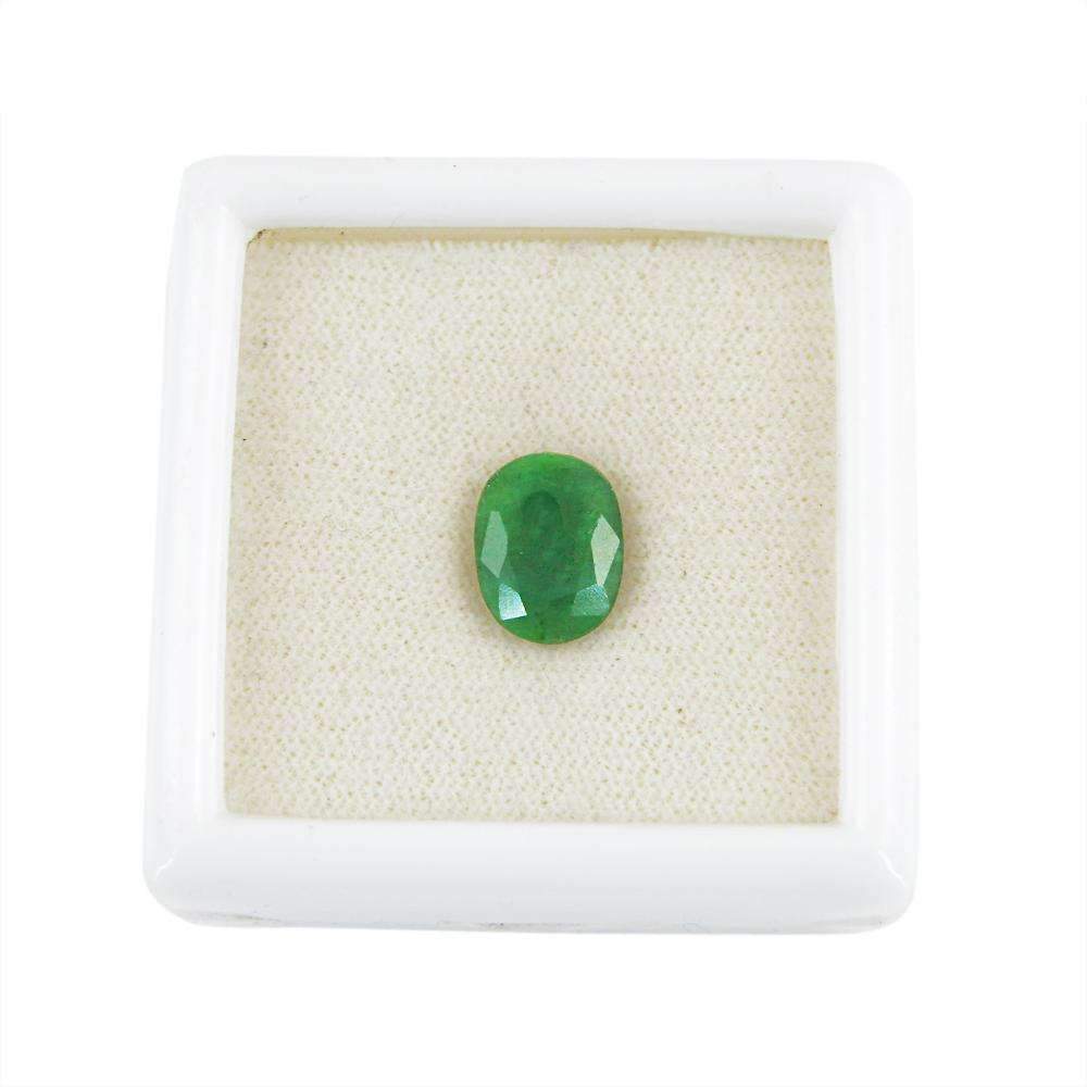 gemsmore:Green Emerald Gemstone Earth Mined Faceted Oval Shape