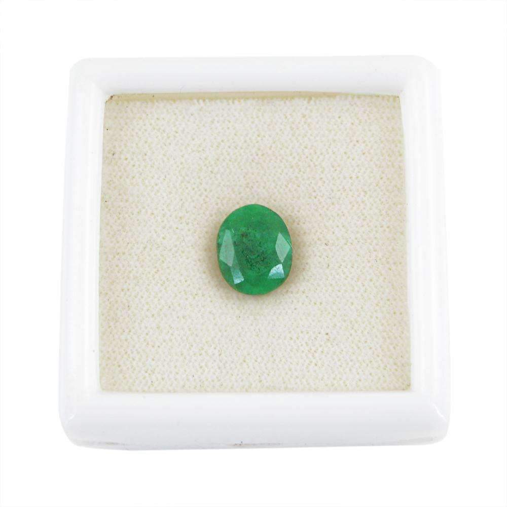 gemsmore:Green Emerald Gemstone Earth Mined Faceted Oval Shape