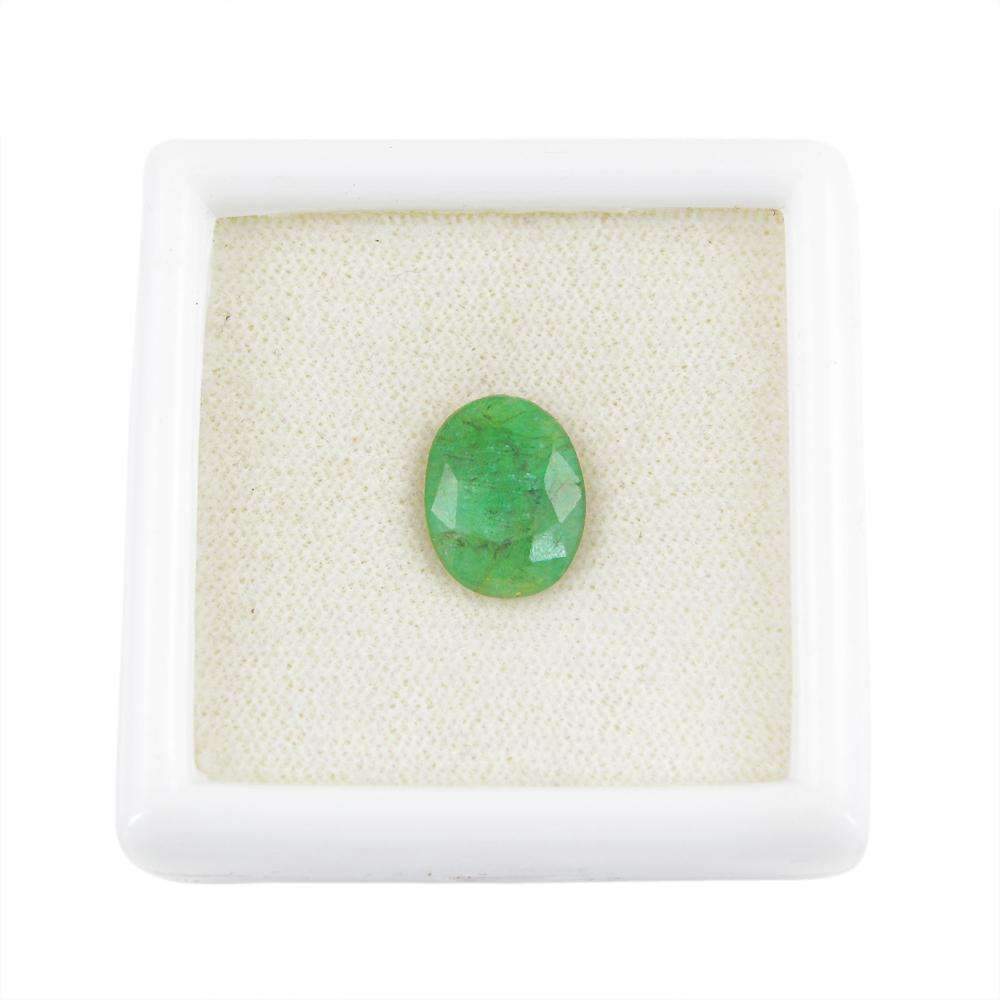 gemsmore:Green Emerald Gemstone Earth Mined Faceted Oval Shape