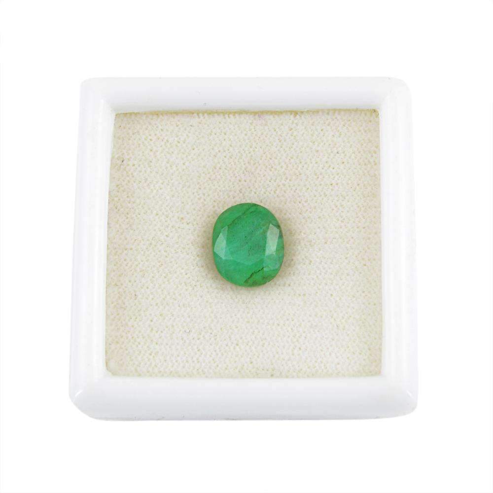 gemsmore:Green Emerald Gemstone Earth Mined Faceted Oval Shape