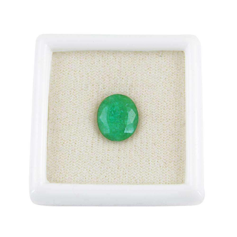 gemsmore:Green Emerald Gemstone Earth Mined Faceted Oval Shape