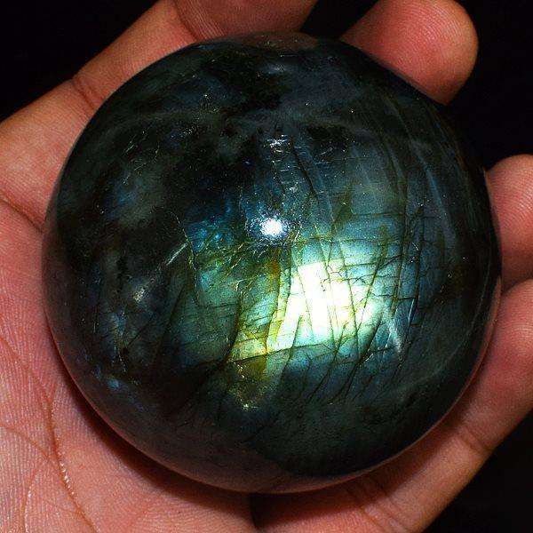 gemsmore:Green Flash Labradorite Carved Healing Sphere