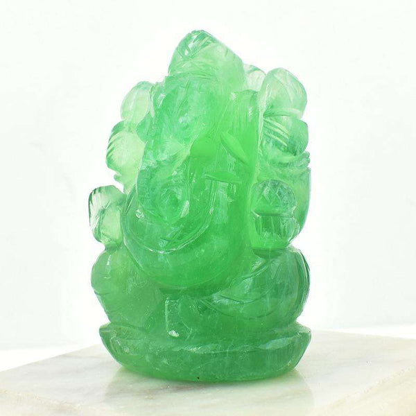 gemsmore:Green Fluorite Artisian Hand Carved Lord Ganesha Idol
