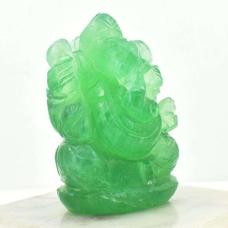 gemsmore:Green Fluorite Artisian Hand Carved Lord Ganesha Idol