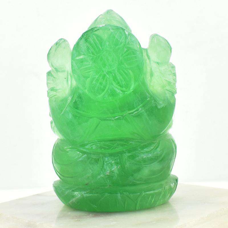 gemsmore:Green Fluorite Artisian Hand Carved Lord Ganesha Idol