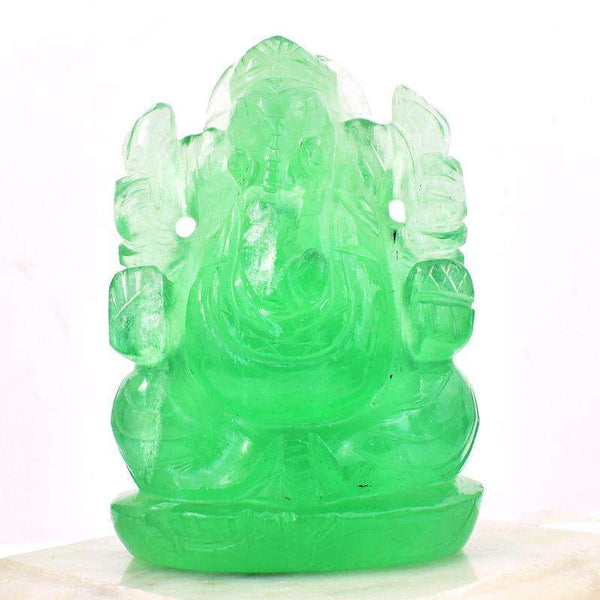 gemsmore:Green Fluorite Artisian Hand Carved Lord Ganesha Idol