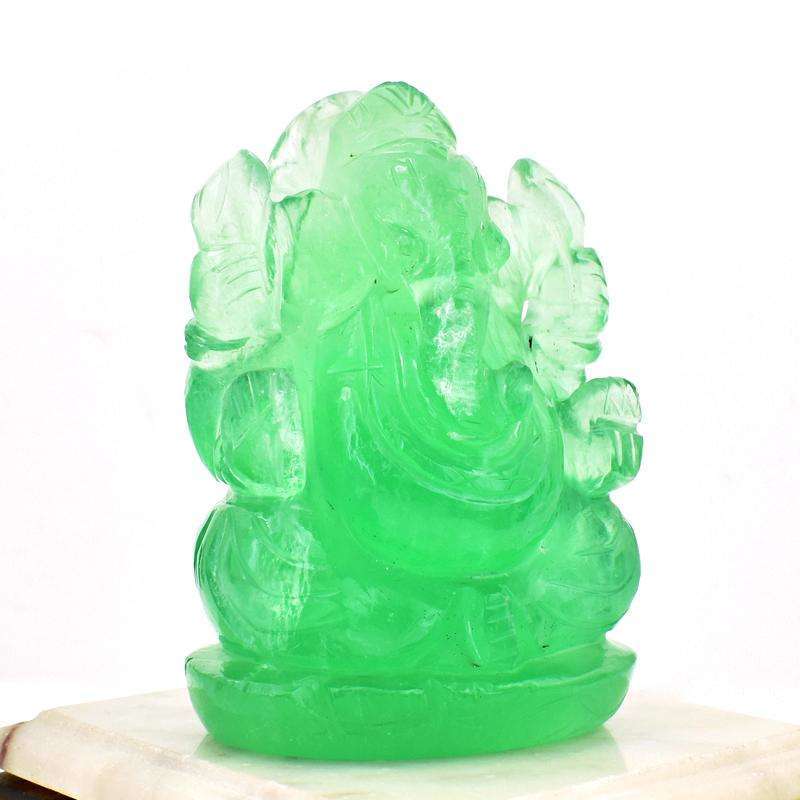 gemsmore:Green Fluorite Artisian Hand Carved Lord Ganesha Idol