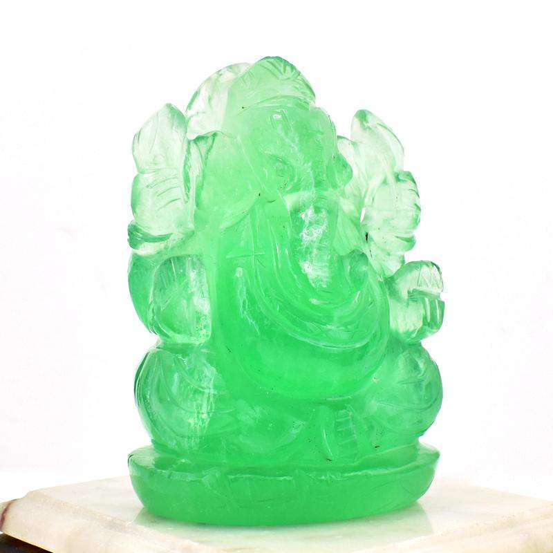 gemsmore:Green Fluorite Artisian Hand Carved Lord Ganesha Idol