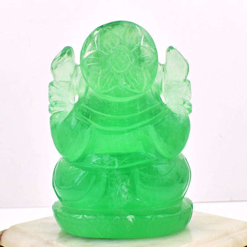 gemsmore:Green Fluorite Artisian Hand Carved Lord Ganesha Idol