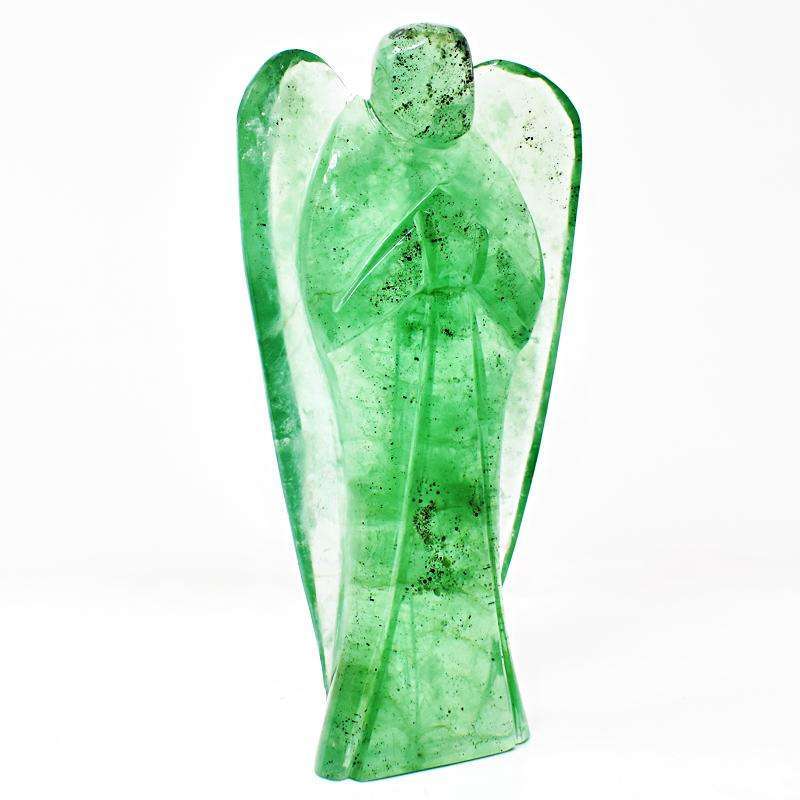 gemsmore:Green Fluorite Detailed Hand Carved Big Healing Angel