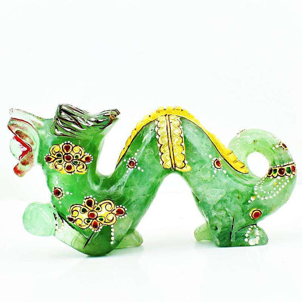 gemsmore:Green Fluorite Enamel Work Dragon Gemstone