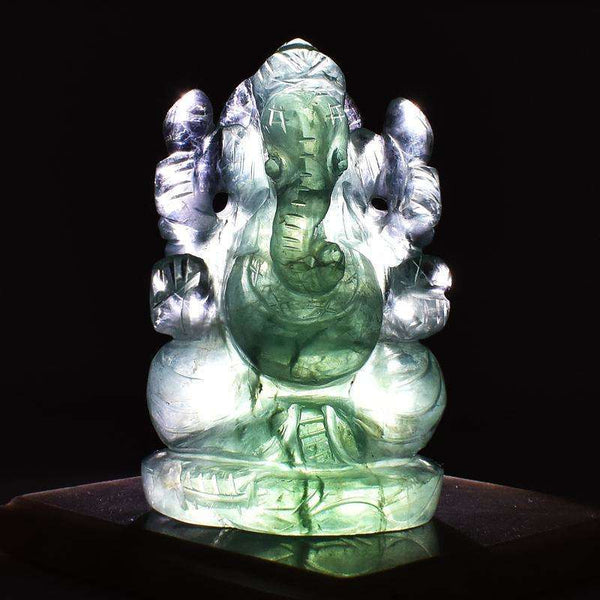 gemsmore:Green Fluorite Firstly Worshipped Carved Lord Ganesha Idol