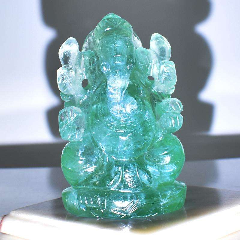 gemsmore:Green Fluorite Firstly Worshipped Carved Lord Ganesha Idol