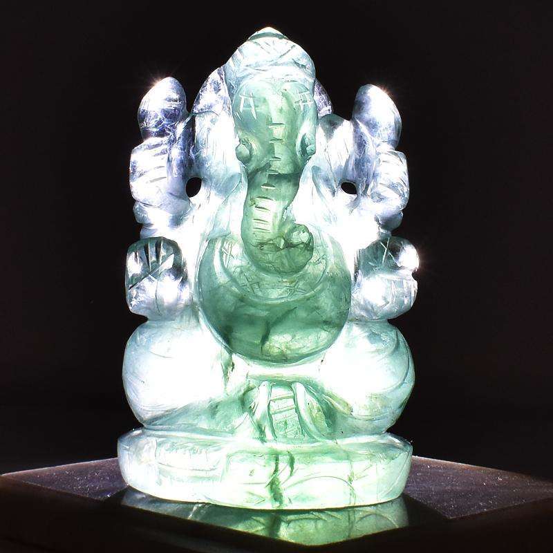 gemsmore:Green Fluorite Firstly Worshipped Carved Lord Ganesha Idol