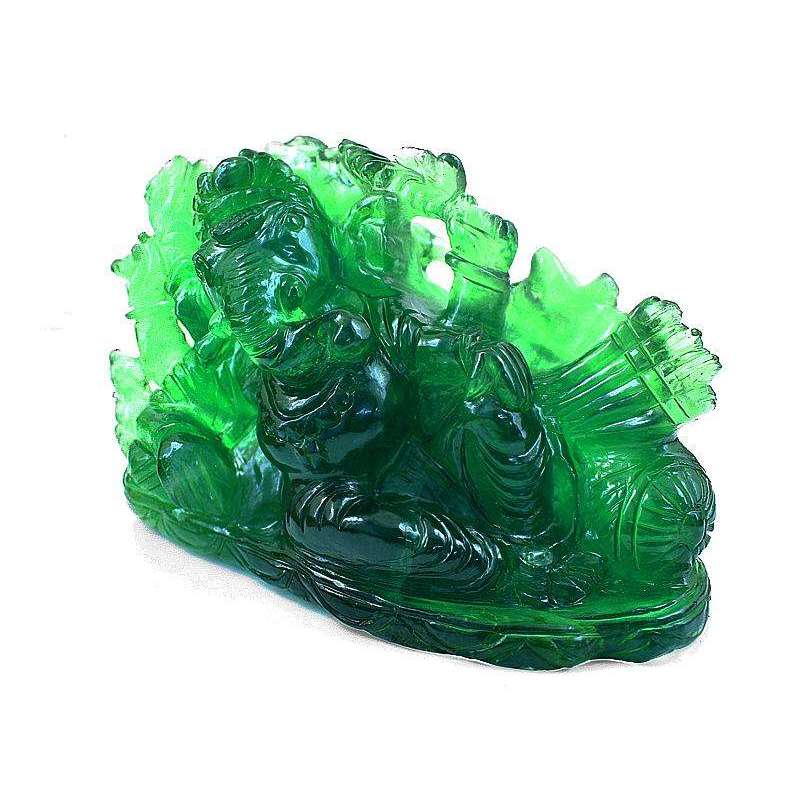 gemsmore:Green Fluorite Gemstone Carved Lord Ganesha Idol Statute with Peacock Back