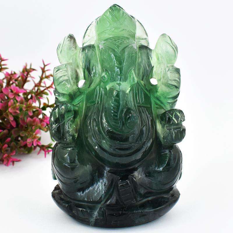 gemsmore:Green Fluorite Gemstone Carved Lord Ganesha Statute
