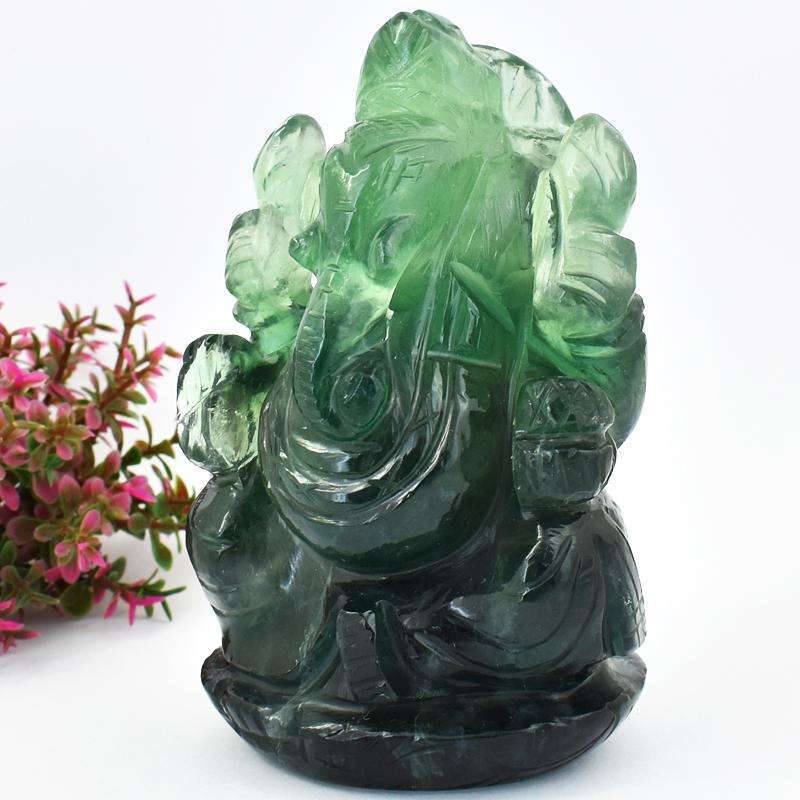 gemsmore:Green Fluorite Gemstone Carved Lord Ganesha Statute