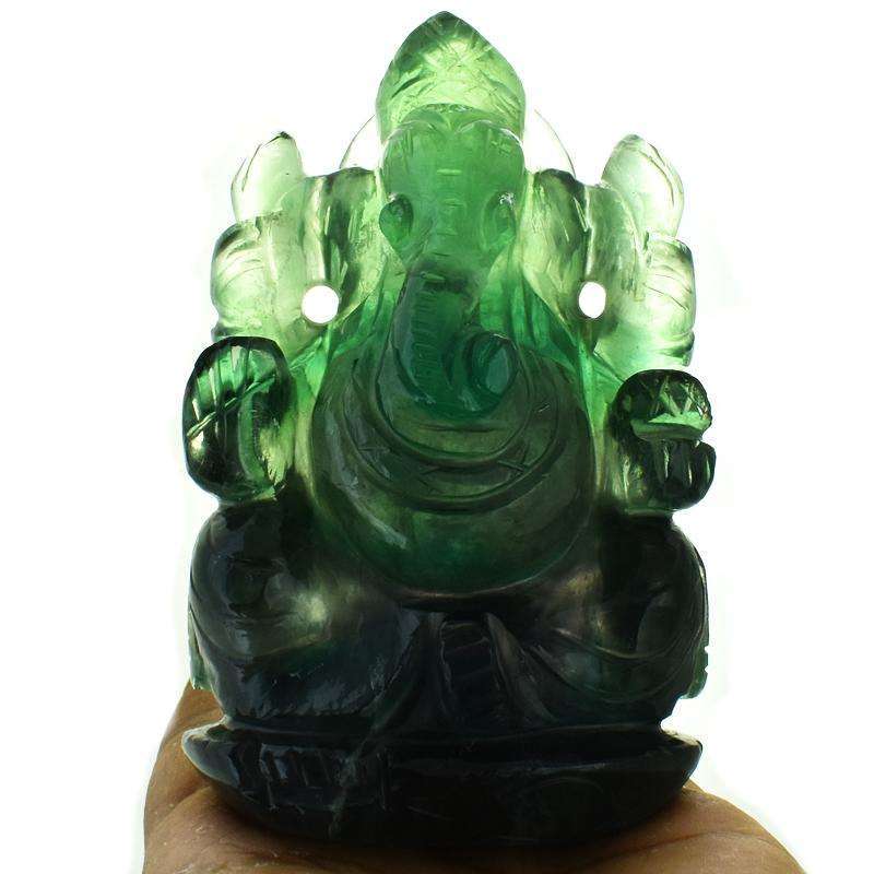 gemsmore:Green Fluorite Gemstone Carved Lord Ganesha Statute