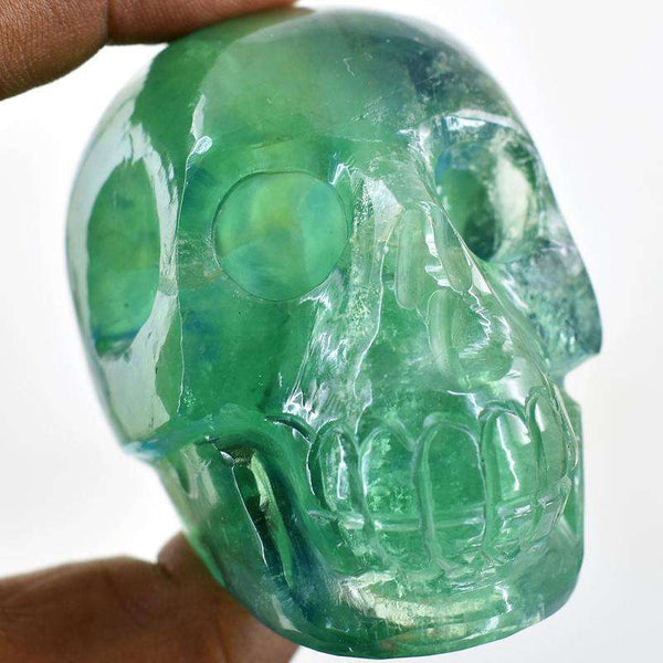 gemsmore:Green Fluorite Hand Carved Human Skull