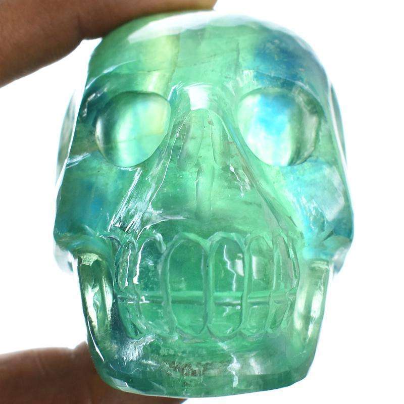 gemsmore:Green Fluorite Hand Carved Human Skull
