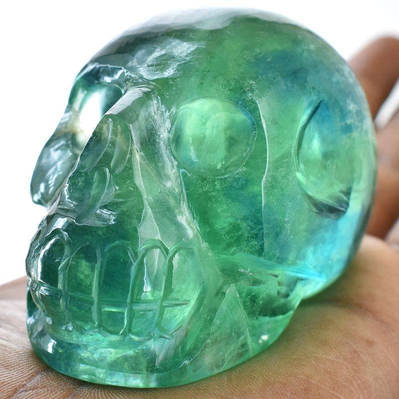 gemsmore:Green Fluorite Hand Carved Human Skull