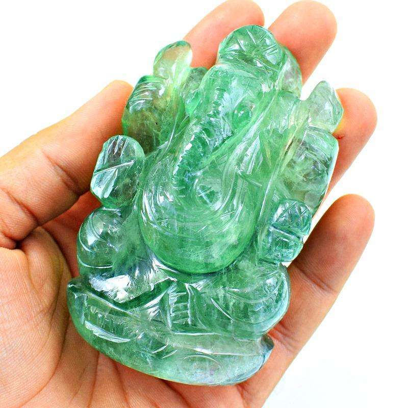 gemsmore:Green Fluorite Hand Carved Lord Ganesha Idol