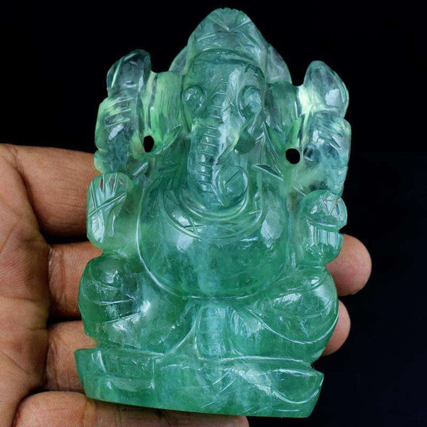 gemsmore:Green Fluorite Hand Carved Lord Ganesha Idol