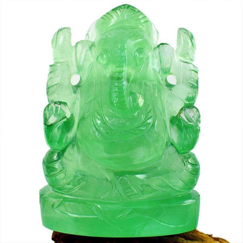 gemsmore:Green Fluorite Hand Carved Lord Ganesha Idol