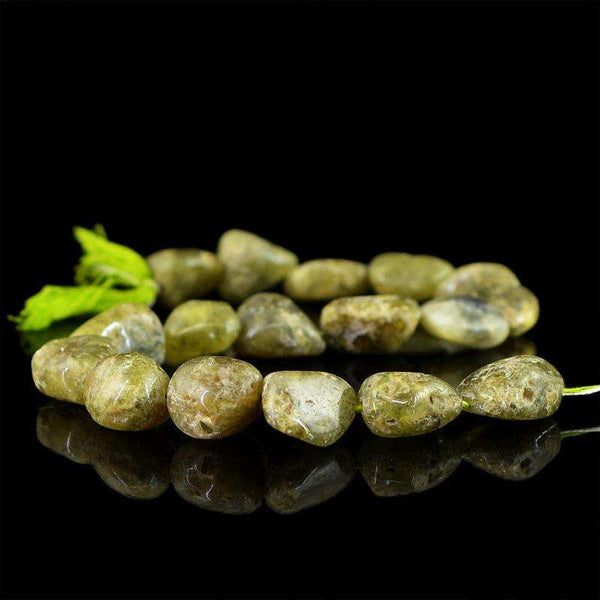 gemsmore:Green Garnet Beads Strand Natural Untreated