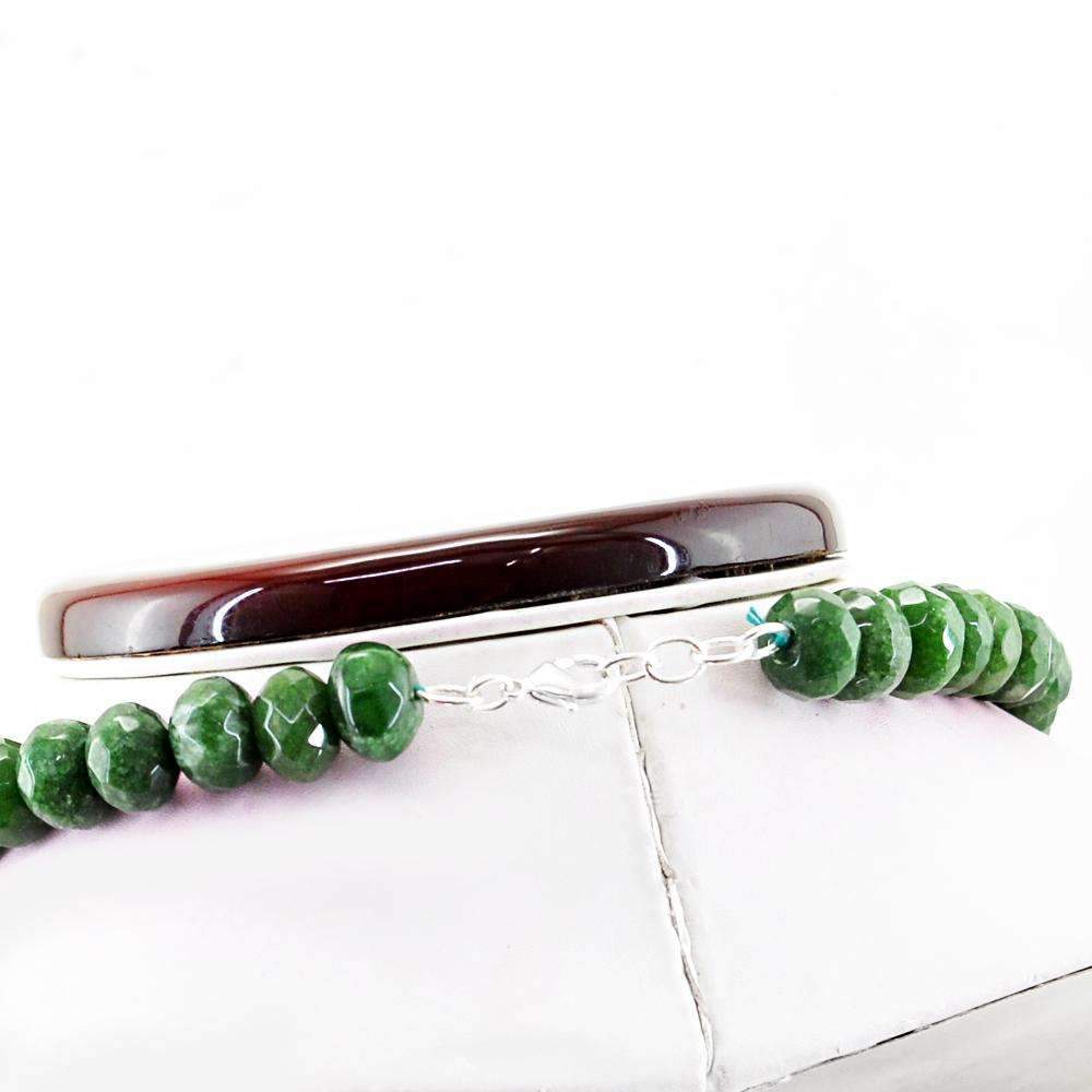 gemsmore:Green Garnet Necklace Natural 20 Inches Long Faceted Round Shape Beads