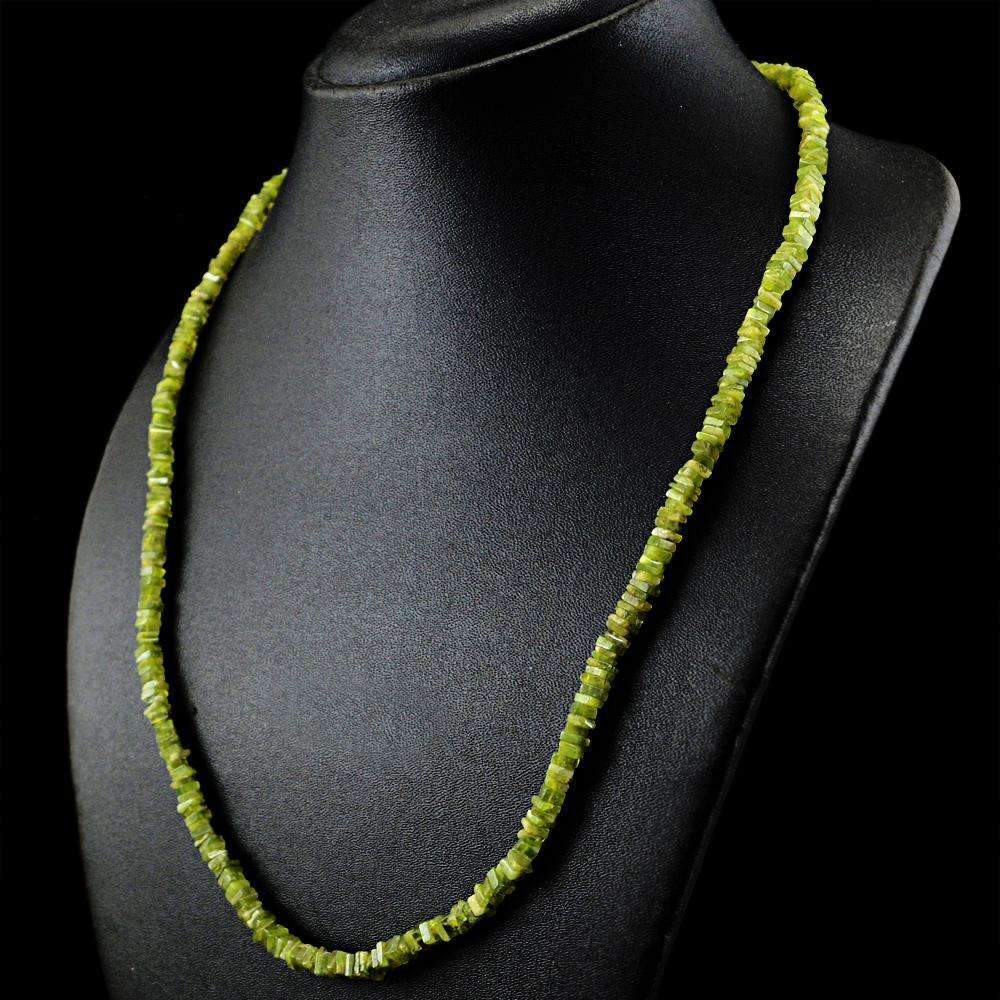 gemsmore:Green Garnet Necklace Natural Single Strand Untreated Beads