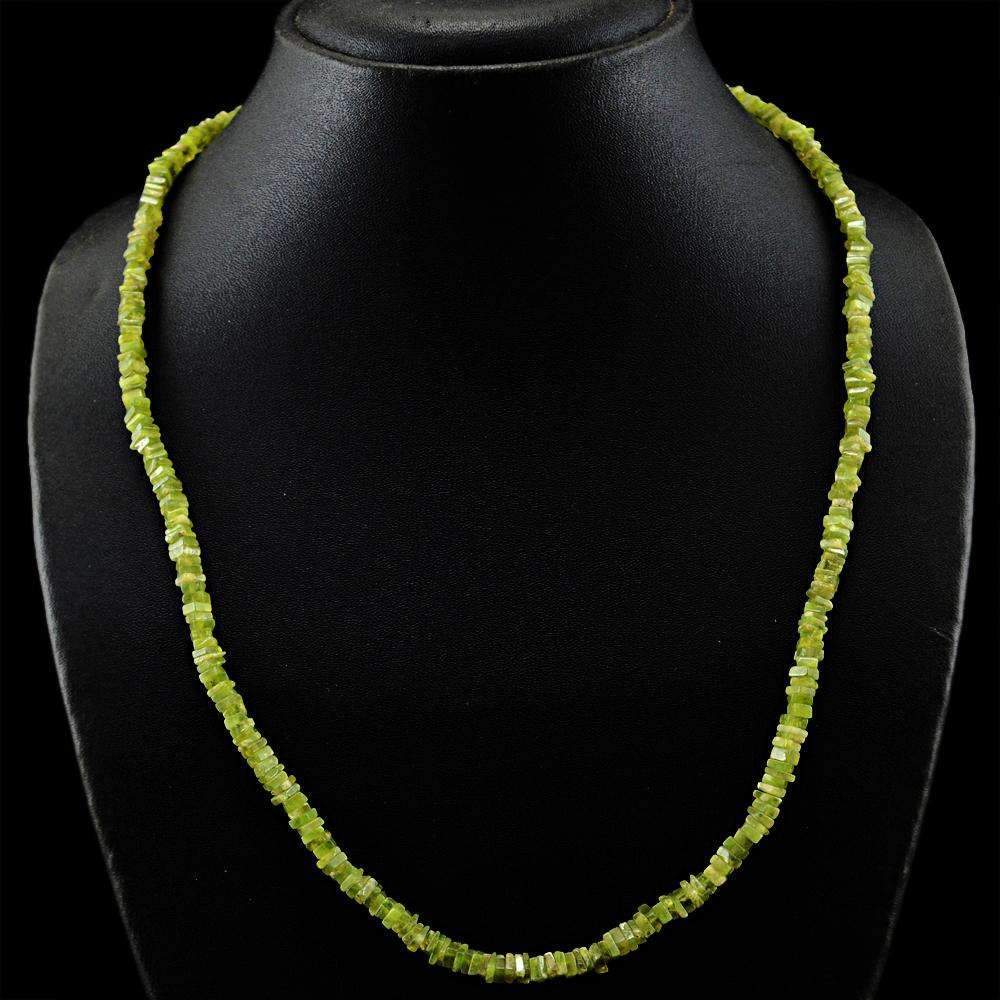 gemsmore:Green Garnet Necklace Natural Single Strand Untreated Beads