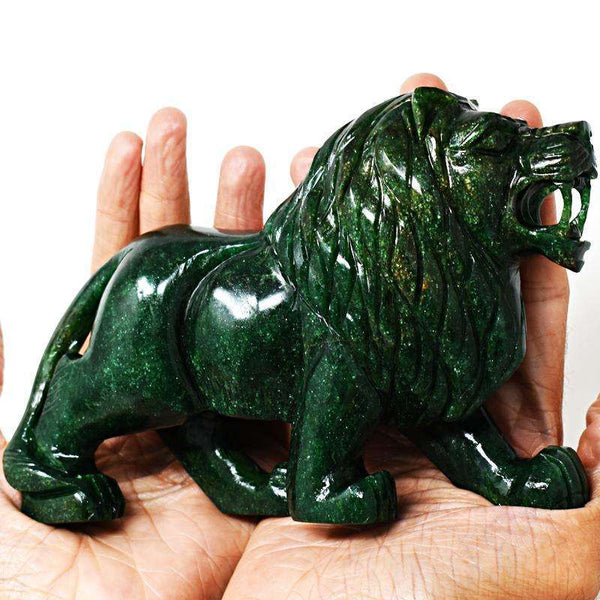 gemsmore:Green Jade Artisian Hand Carved Lion