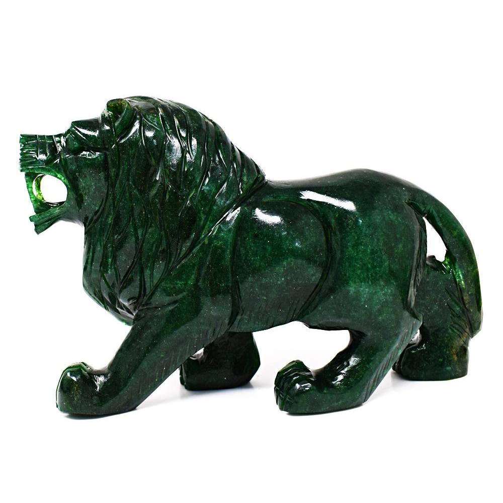 gemsmore:Green Jade Artisian Hand Carved Lion