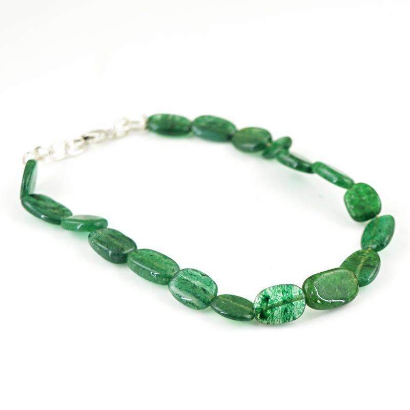 gemsmore:Green Jade Beads Bracelet - Natural Oval Shape